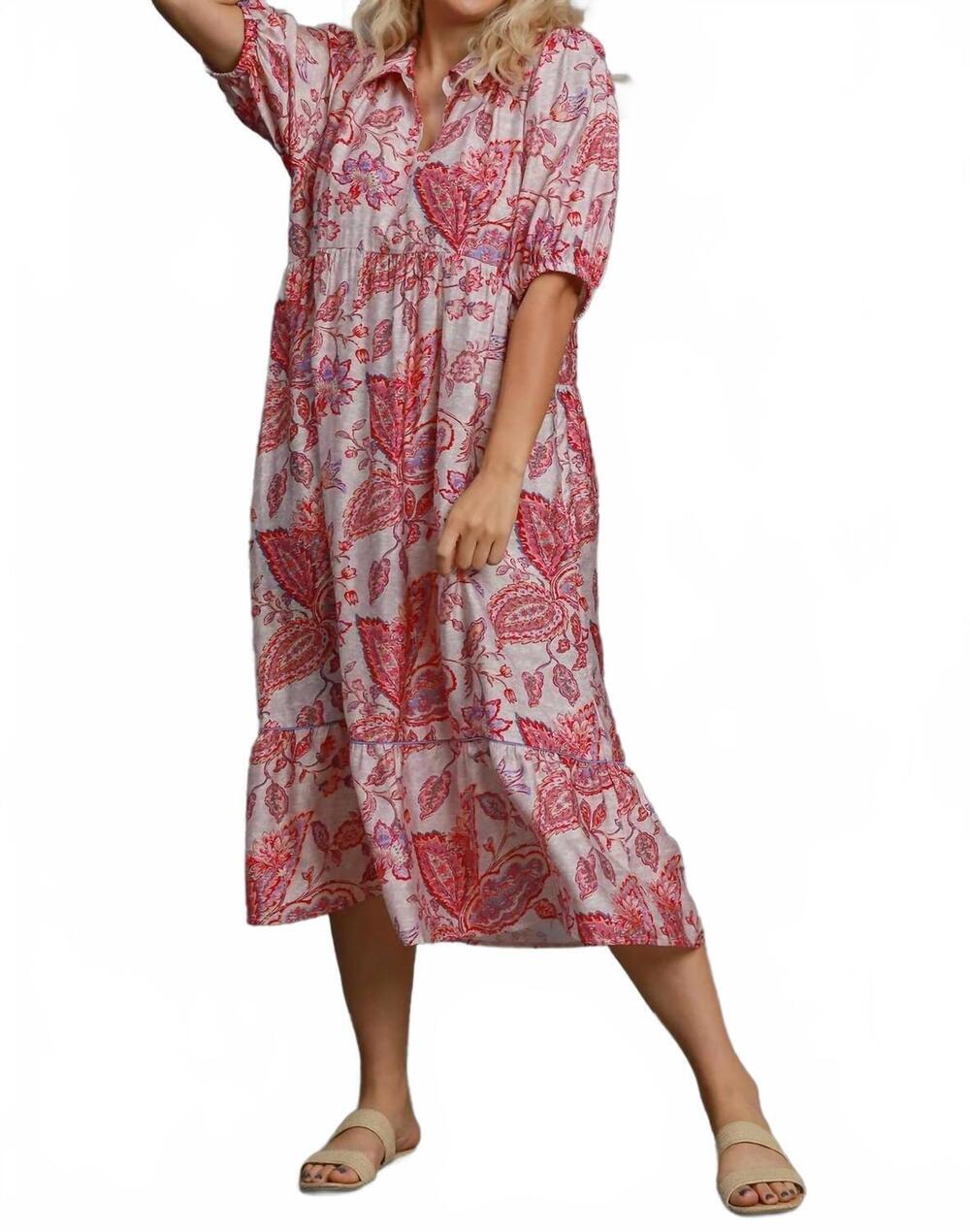 NEW UMGEE floral tiered midi dress - plus in pink mix